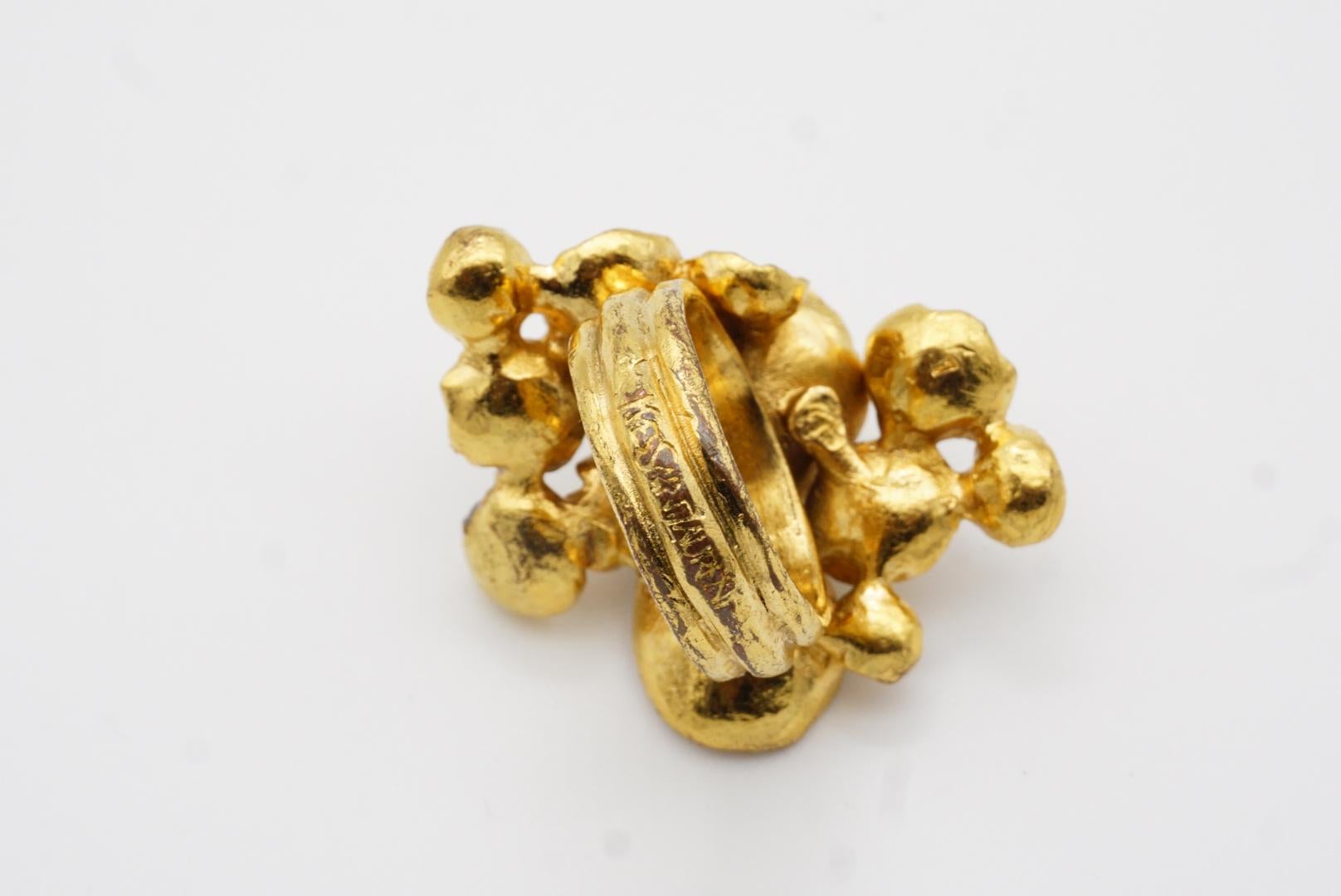 Yves Saint Laurent YSL Arty Cluster Flowers Statement Chunky Gold Ring, Size 7 8