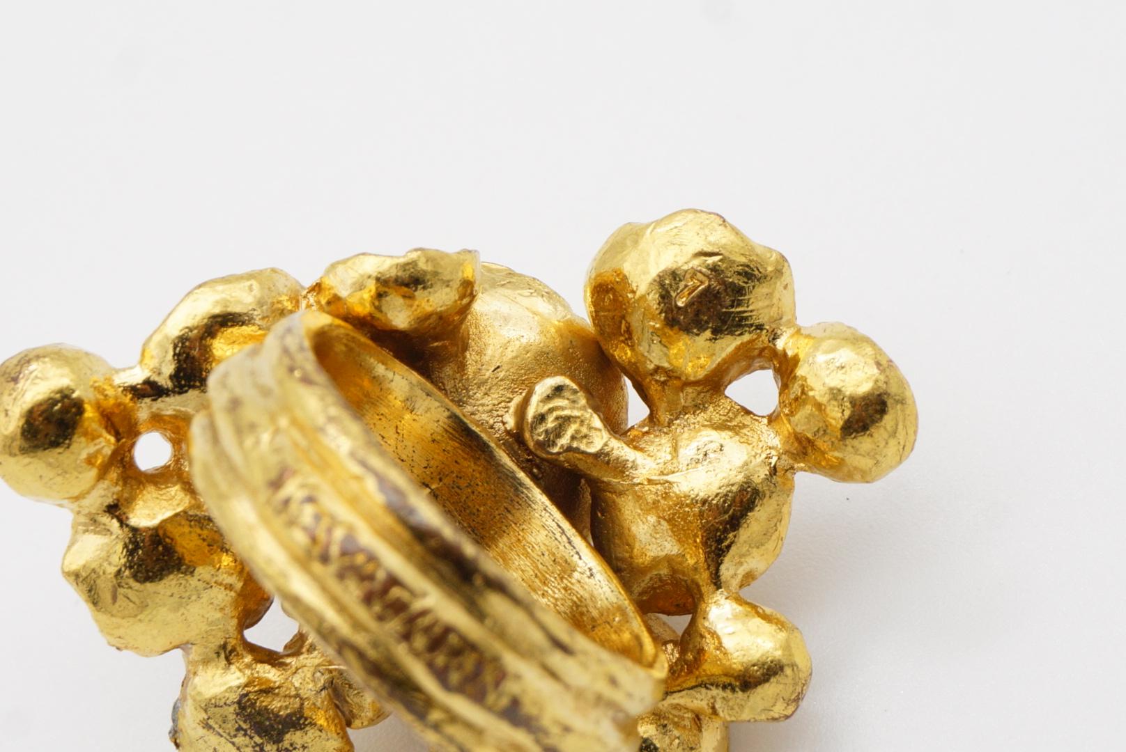Yves Saint Laurent YSL Arty Cluster Flowers Statement Chunky Gold Ring, Size 7 9