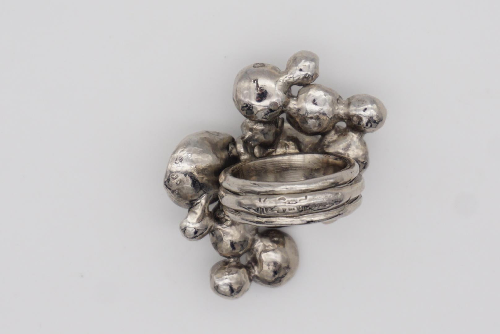 Yves Saint Laurent YSL Arty Cluster Flowers Statement Chunky Silver Ring, Size 7 5