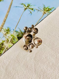 Yves Saint Laurent YSL Arty Cluster Flowers Statement Chunky Silver Ring, Size 7