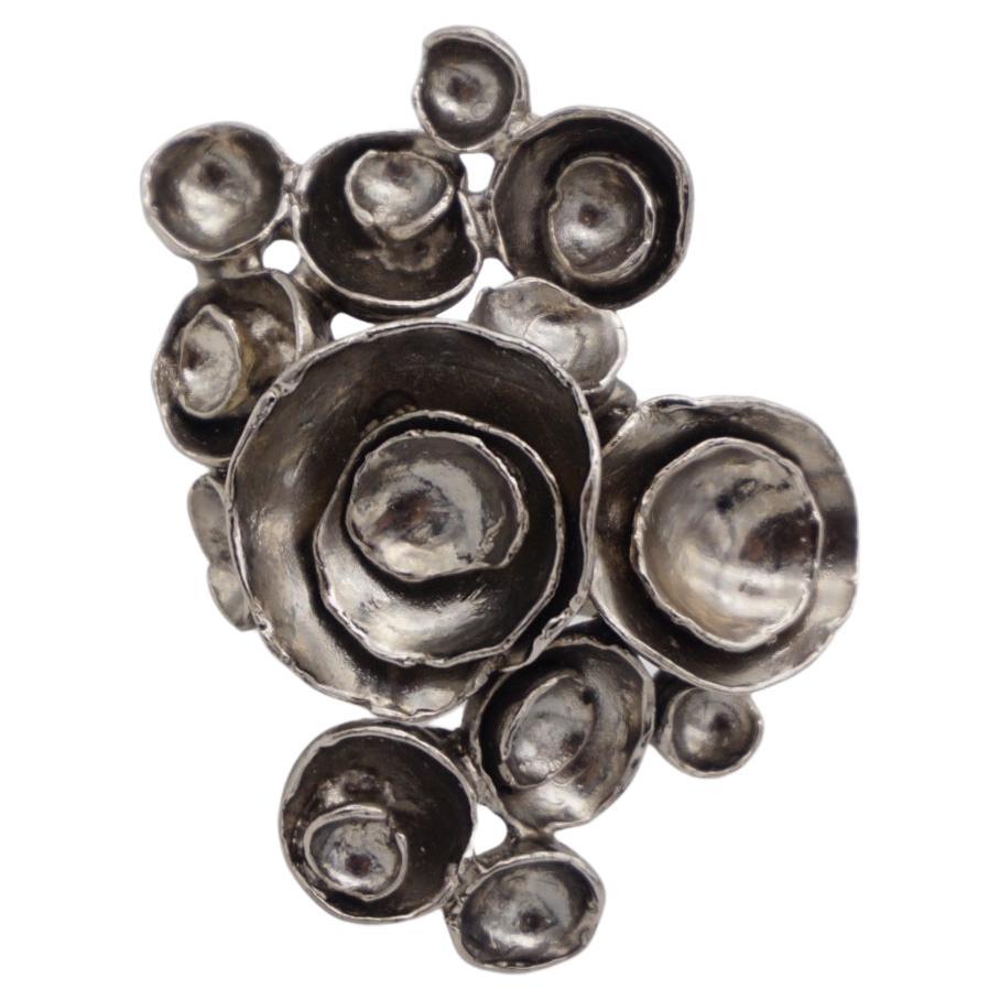 Yves Saint Laurent YSL Arty Cluster Flowers Statement Chunky Silver Ring, Size 7