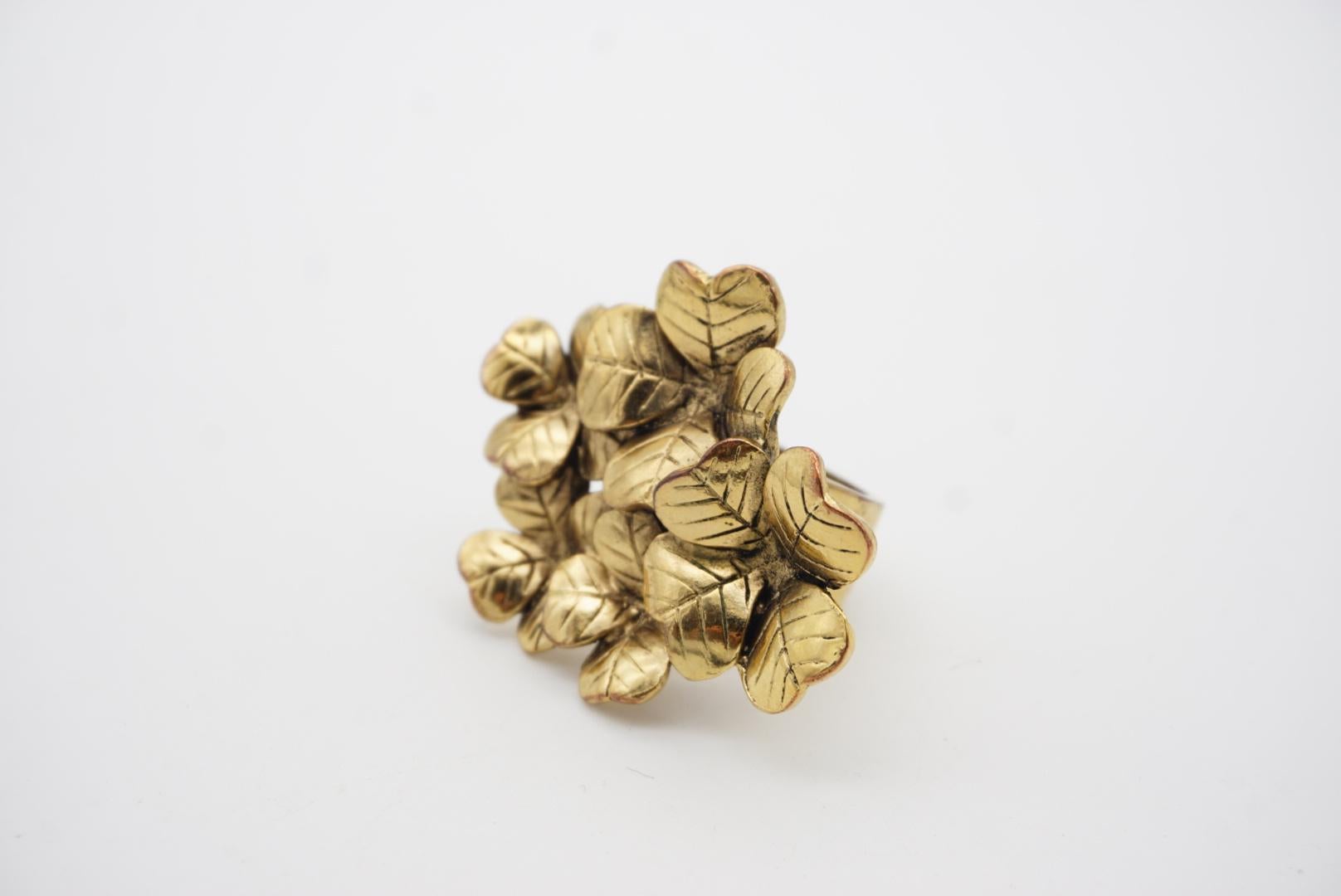 Yves Saint Laurent YSL Arty Cluster Leaf Floral Clover Chunky Gold Ring, Size 6 5