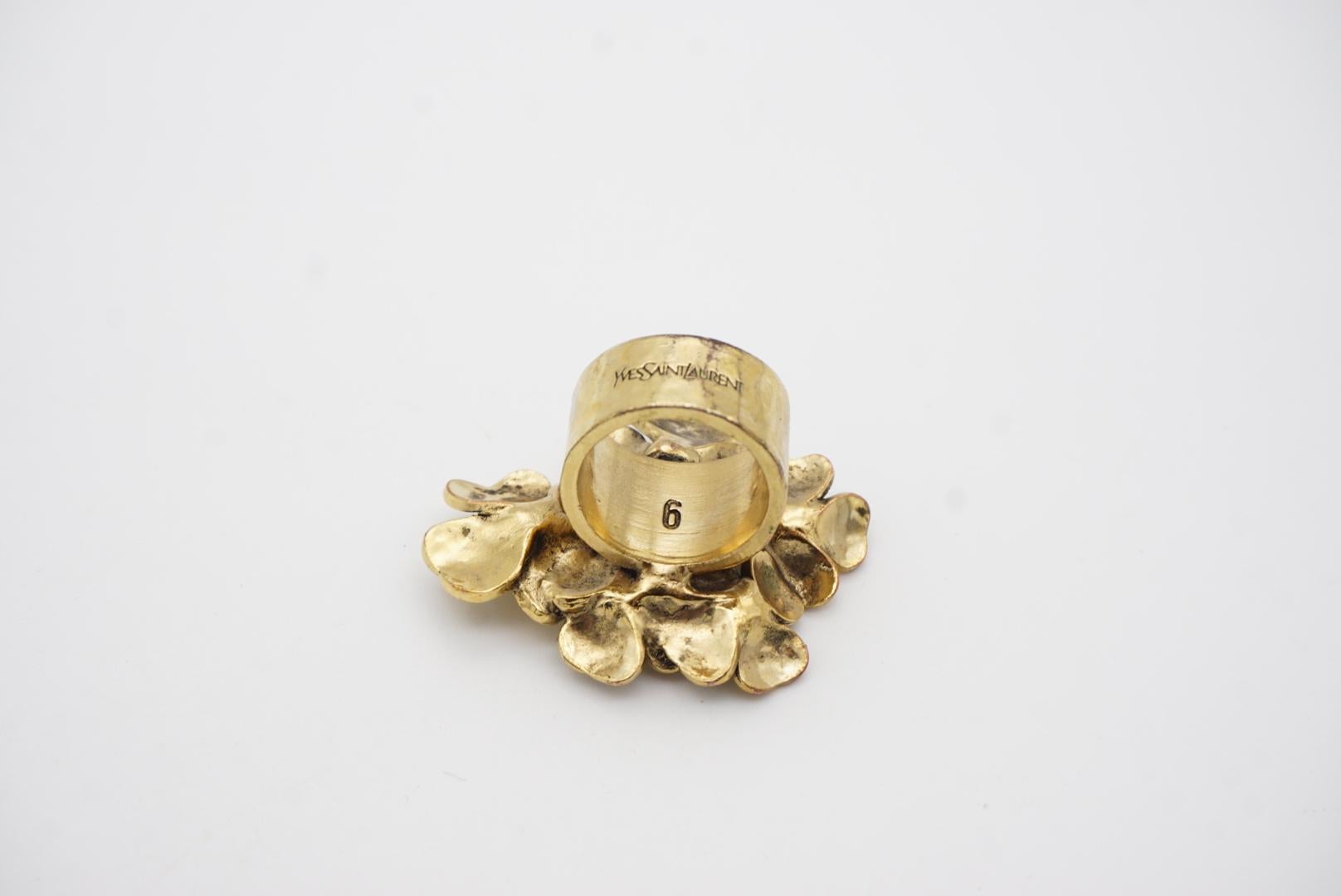 Yves Saint Laurent YSL Arty Cluster Leaf Floral Clover Chunky Gold Ring, Size 6 6