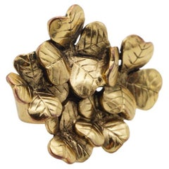 Yves Saint Laurent YSL Arty Cluster Leaf Floral Clover Chunky Gold Ring, Size 6