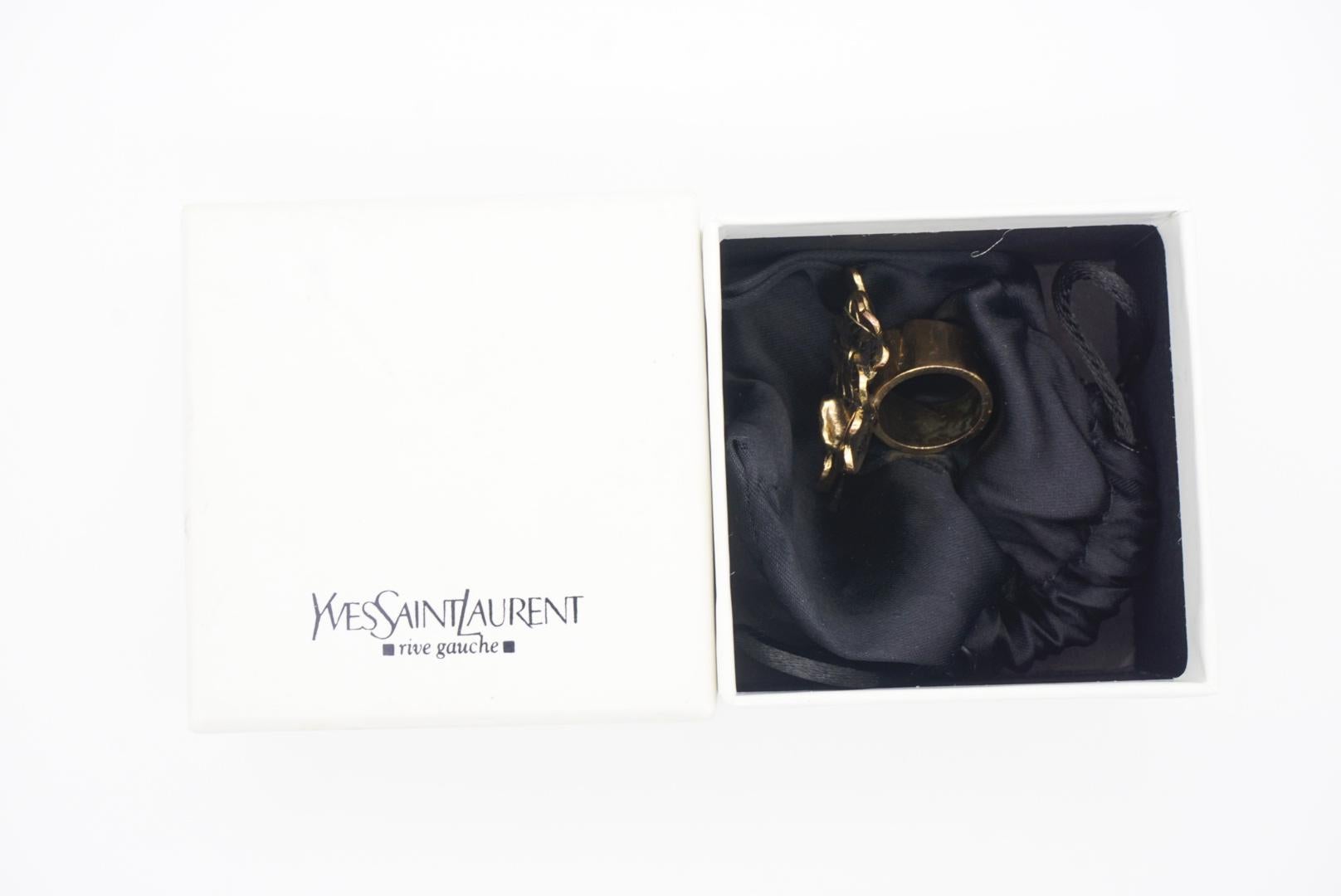 Yves Saint Laurent YSL Arty Cluster Leaf Floral Clover Chunky Gold Ring, Size 6 3