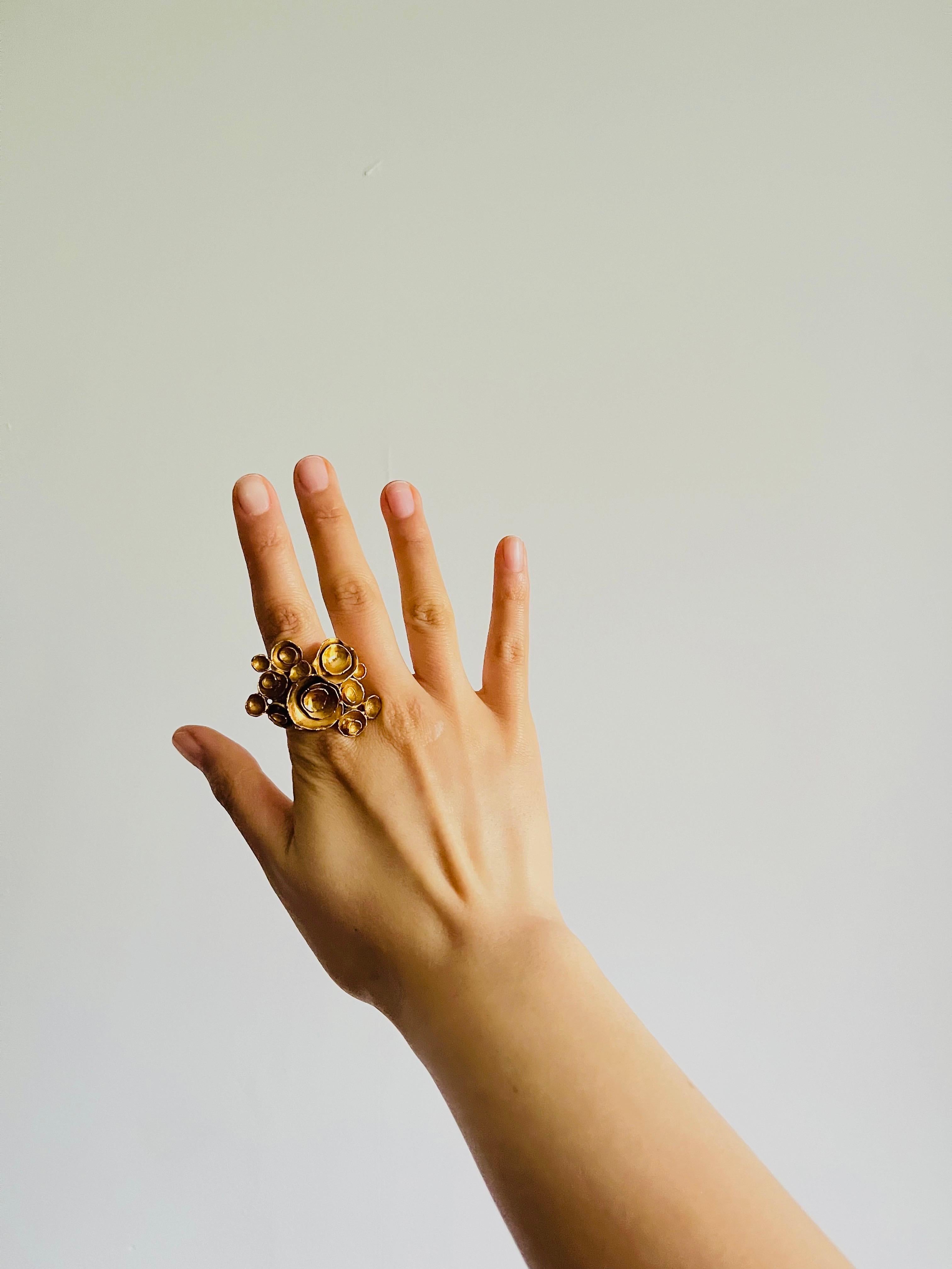 Yves Saint Laurent YSL Arty Cluster Swirl Flowers Statement Gold Ring, Size 7 1