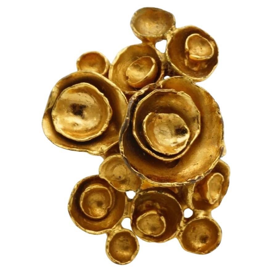 Yves Saint Laurent YSL Arty Cluster Swirl Flowers Statement Gold Ring, Size 7