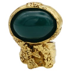Yves Saint Laurent YSL Arty Dark Green Cabochon Cocktail Statement Ring, Size 6