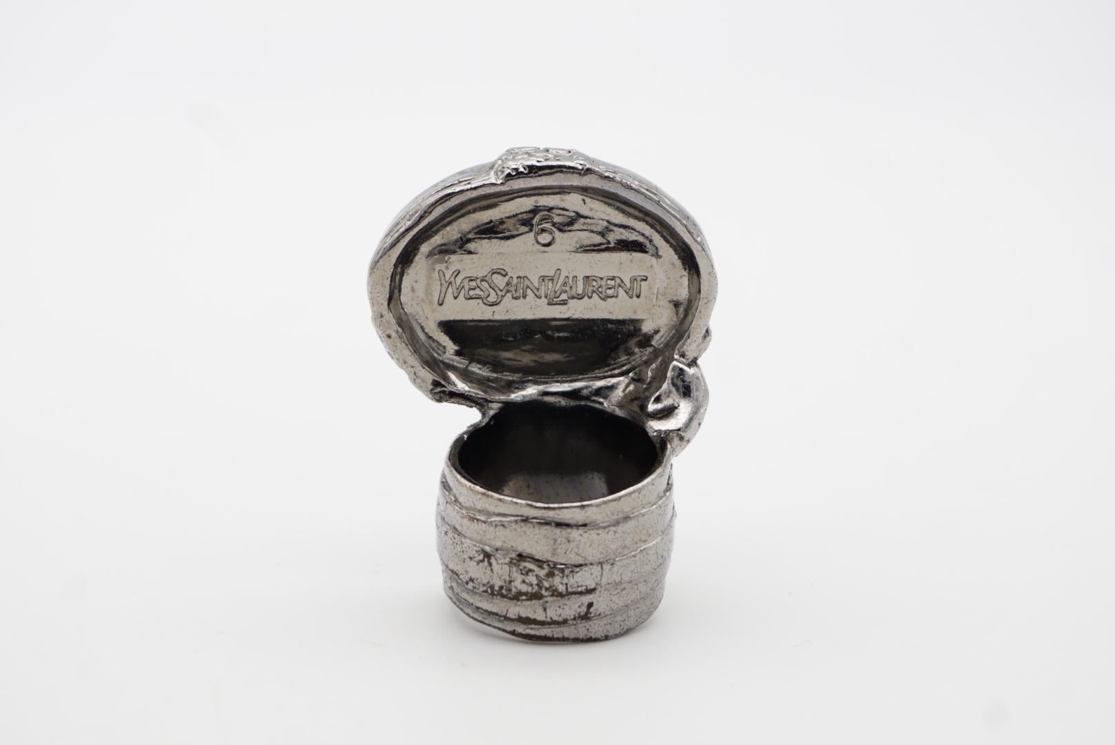 Yves Saint Laurent YSL Arty Dark Green Cabochon Statement Silver Ring, Size 6 7