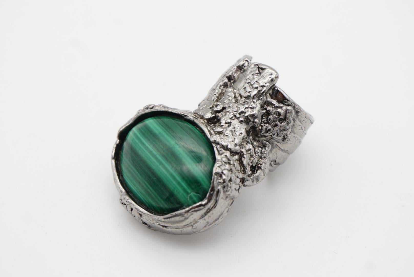 Yves Saint Laurent YSL Arty Dark Green Cabochon Statement Silver Ring, Size 6 4