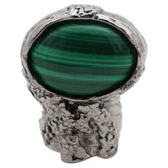 Yves Saint Laurent YSL Arty Dark Green Cabochon Statement Silver Ring Size 6 