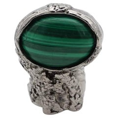 Yves Saint Laurent YSL Anello d'argento con cabochon verde scuro, misura 6