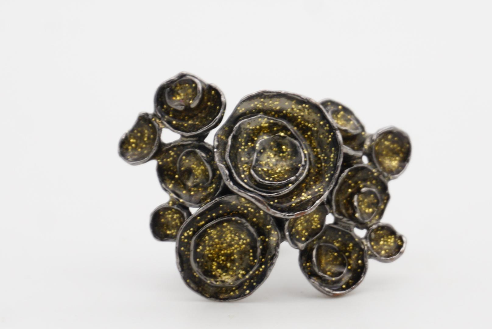 Anillo de cóctel Yves Saint Laurent YSL Arty Glitter Cluster Swirl Flowers, talla 7 en venta 5