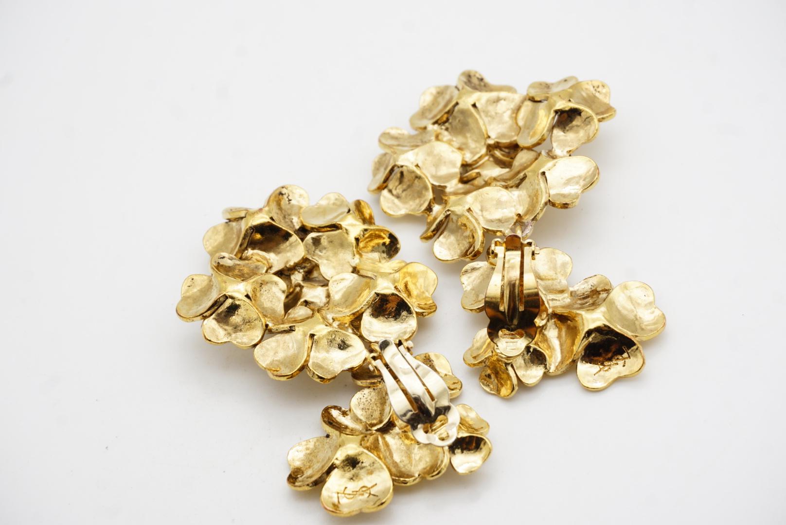 Yves Saint Laurent YSL - Boucles d'oreilles à clip en forme de trèfle floral et de feuille d'or en vente 6