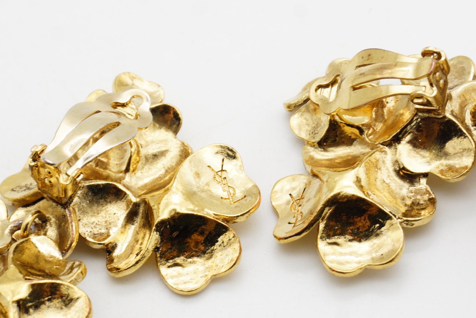 Yves Saint Laurent YSL - Boucles d'oreilles à clip en forme de trèfle floral et de feuille d'or en vente 7