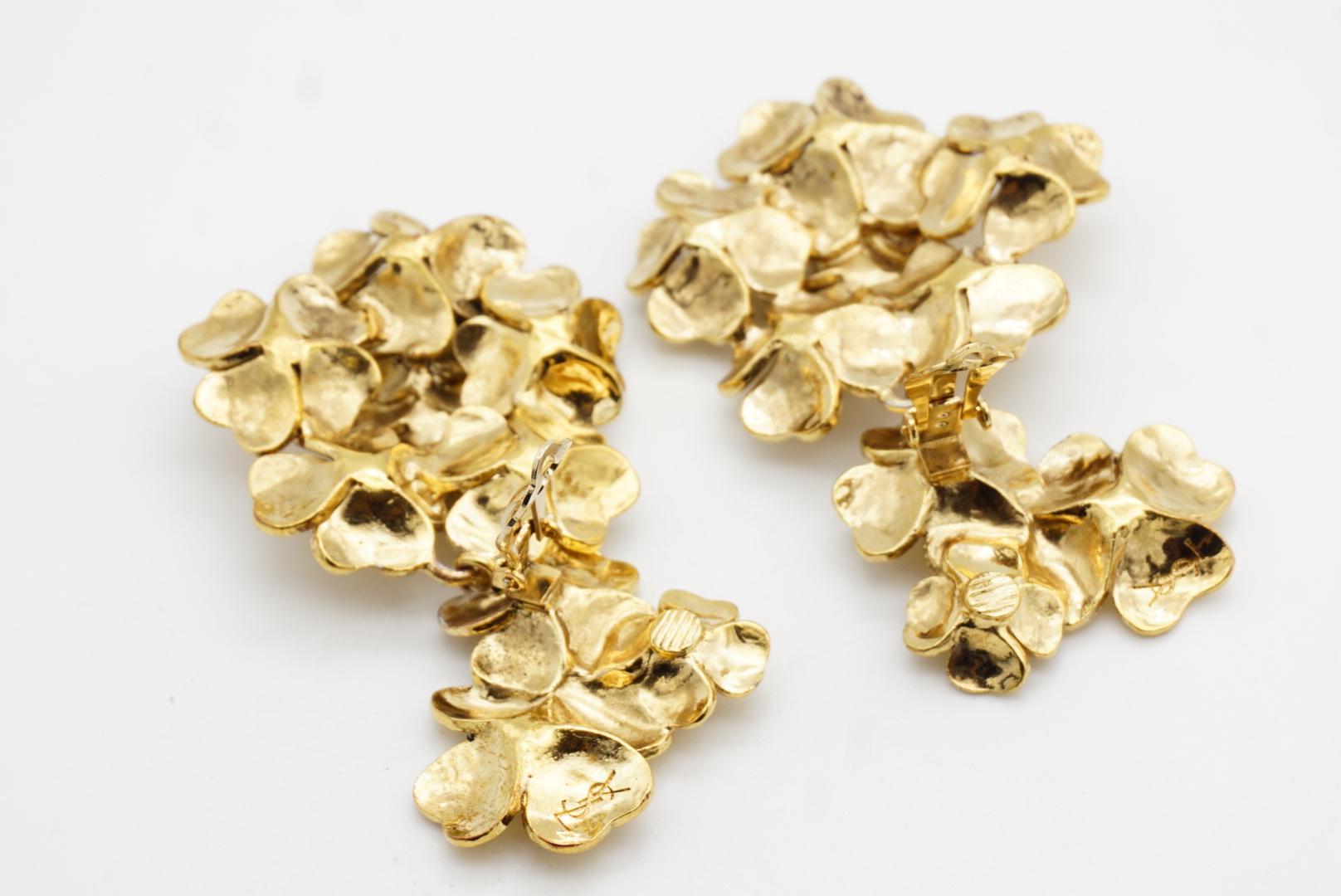 Yves Saint Laurent YSL - Boucles d'oreilles à clip en forme de trèfle floral et de feuille d'or en vente 8