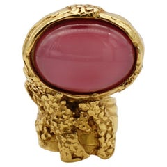 Yves Saint Laurent YSL Arty Gold Clear Pink Statement Chunky Cabochon Ring, US 5