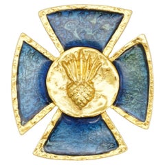 Yves Saint Laurent YSL Arty Gold Green Blue Maltese Cross Thistle Pendant Brooch