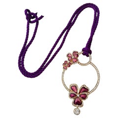 Yves Saint Laurent YSL Arty Gold Huge Purple Pansy Tassel Hoop Long Necklace