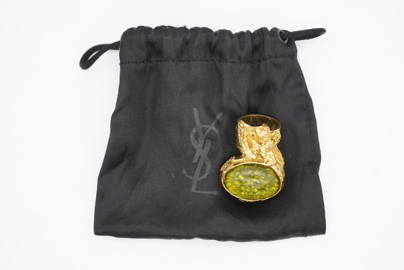 Yves Saint Laurent YSL Arty Grass Green Cabochon Statement Cocktail Ring, Size 6 in vendita 4