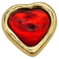 Yves Saint Laurent YSL Arty Gripoix Clear Ruby Red Heart Love Cabochon Brooch