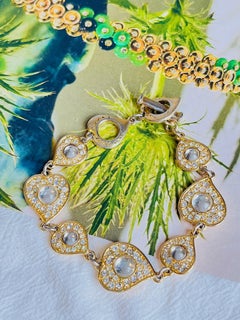Yves Saint Laurent YSL Arty Gripoix Crystals Hearts Cabochon Interlink Bracelet