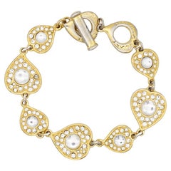 Yves Saint Laurent YSL Arty Gripoix Crystals Hearts Cabochon Interlink Bracelet