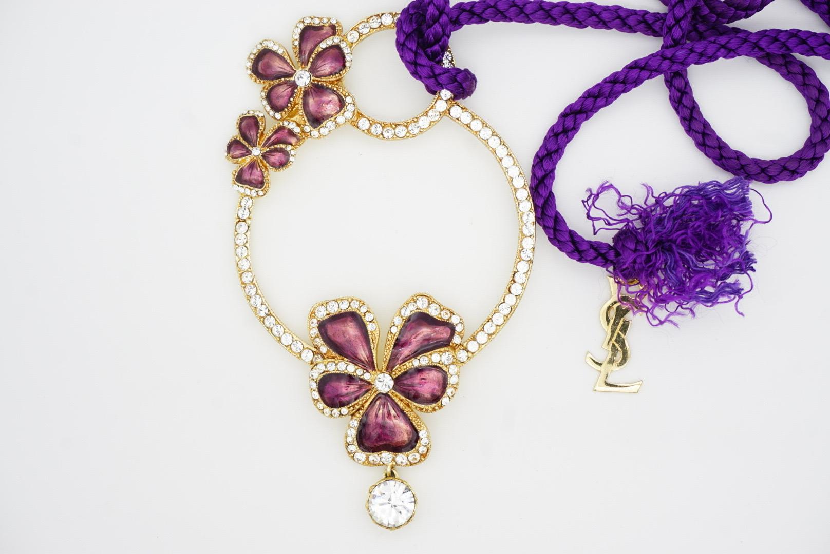 Yves Saint Laurent YSL Arty Enorme Collana lunga di cristalli con nappe a forma di viola viola, con fiori di pansé e di fiori di zucca in vendita 6
