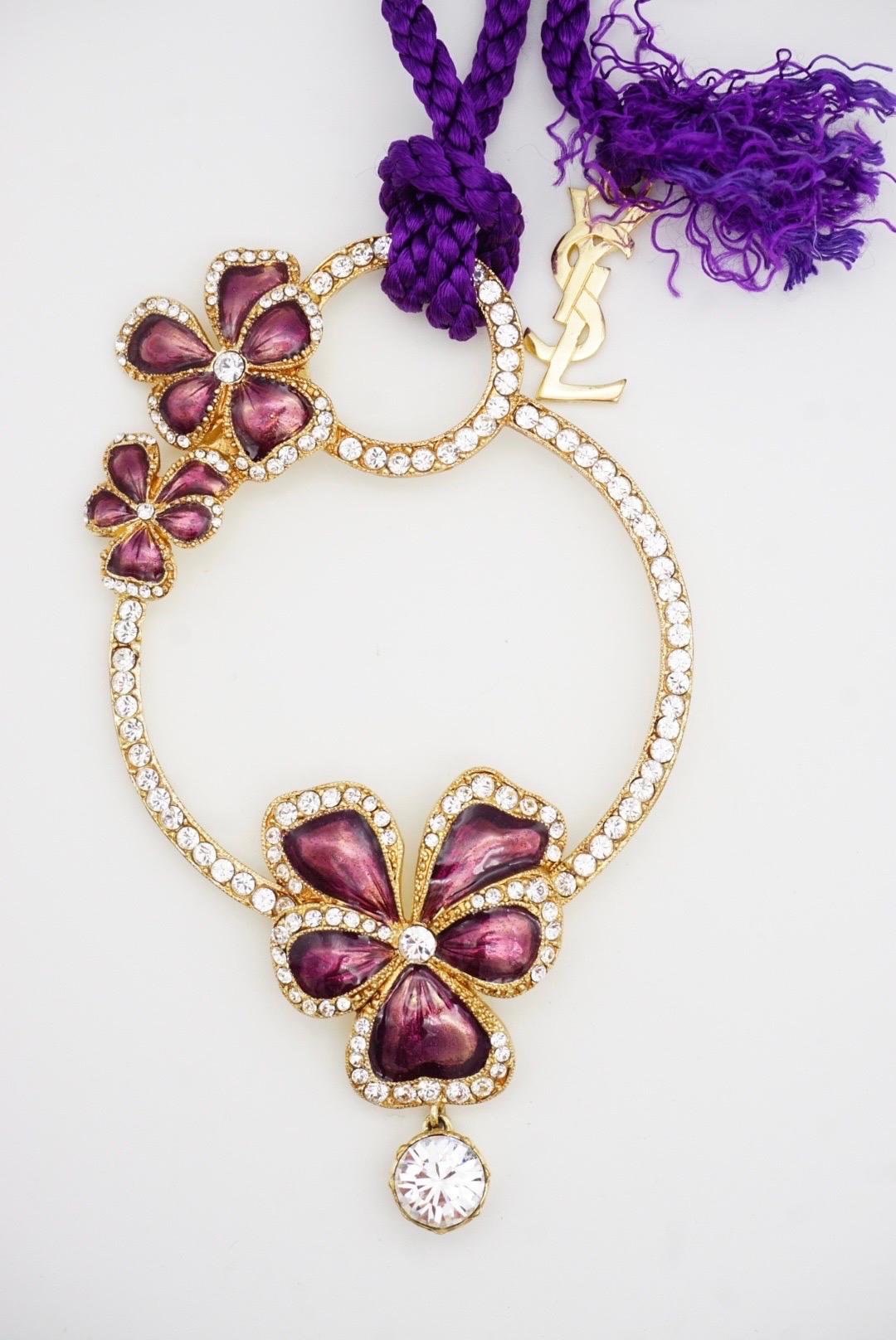 Yves Saint Laurent YSL Arty Enorme Collana lunga di cristalli con nappe a forma di viola viola, con fiori di pansé e di fiori di zucca in vendita 7