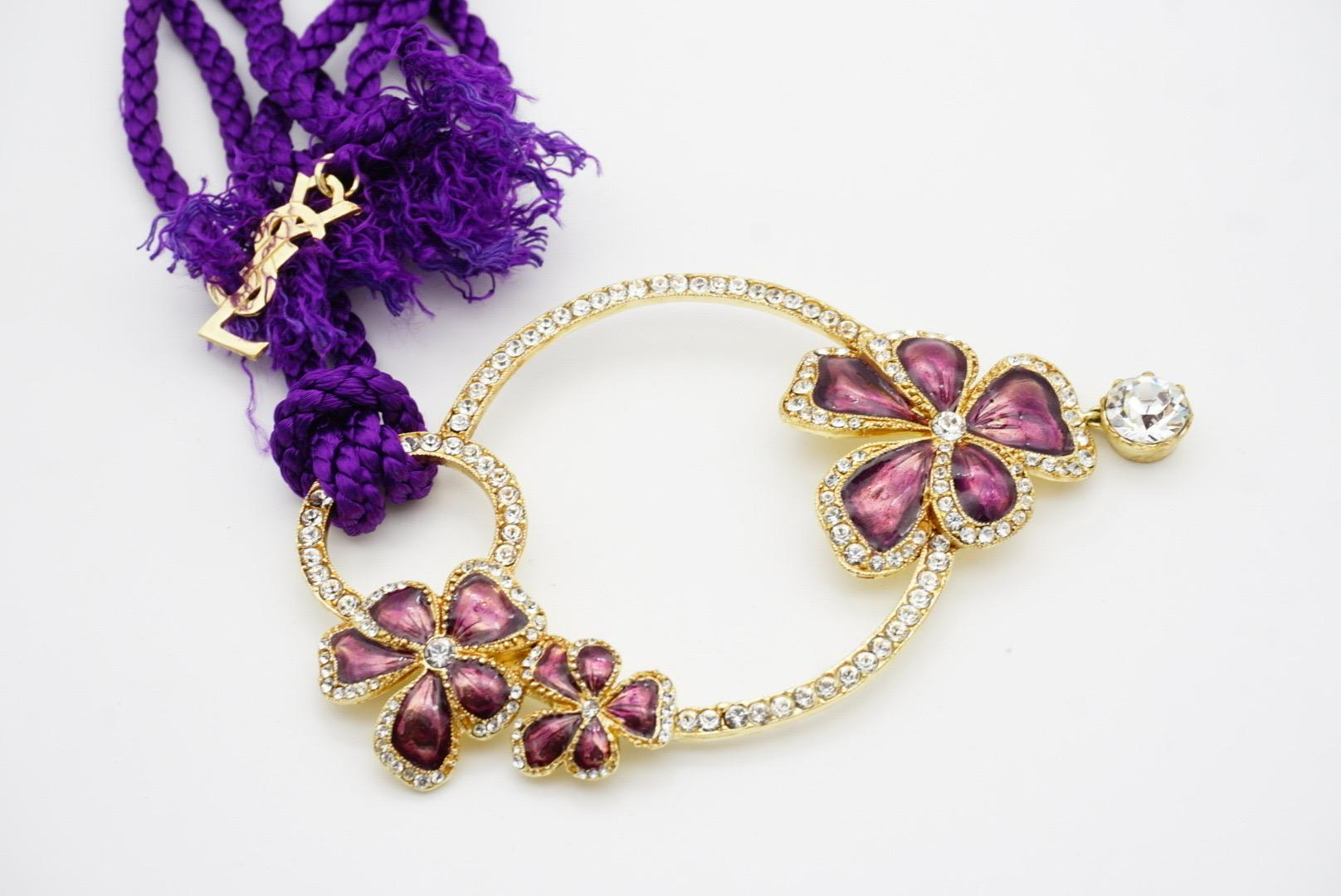 Yves Saint Laurent YSL Arty Enorme Collana lunga di cristalli con nappe a forma di viola viola, con fiori di pansé e di fiori di zucca in vendita 9