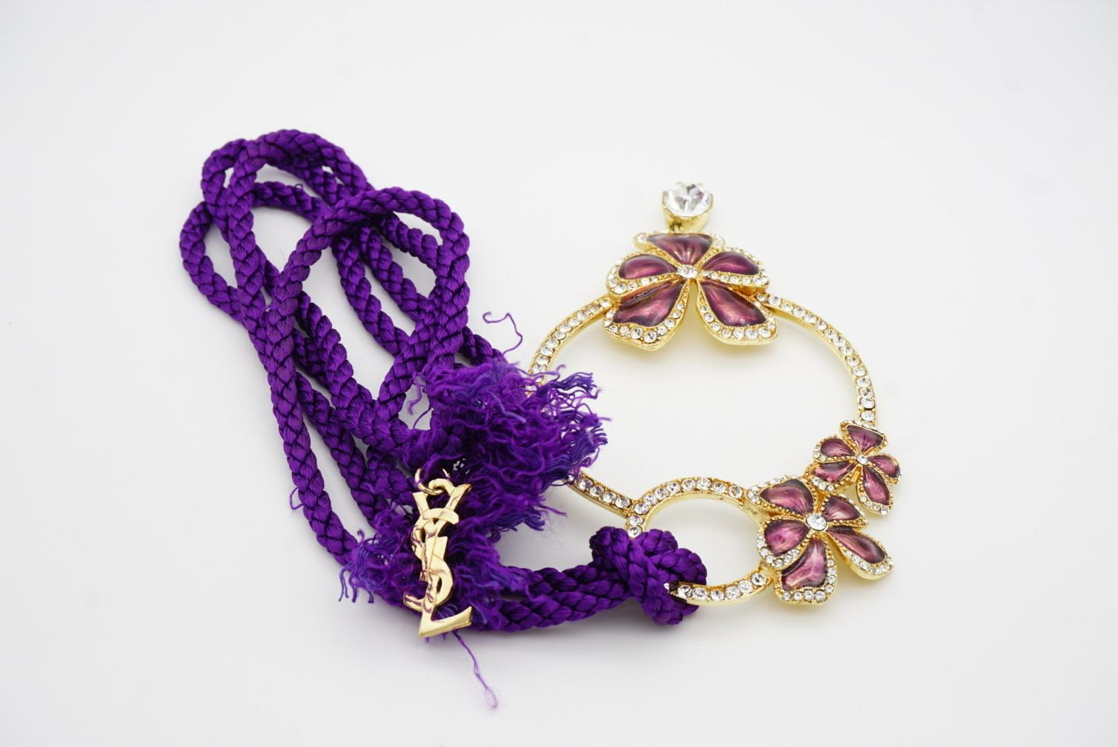 Yves Saint Laurent YSL Arty Enorme Collana lunga di cristalli con nappe a forma di viola viola, con fiori di pansé e di fiori di zucca in vendita 11
