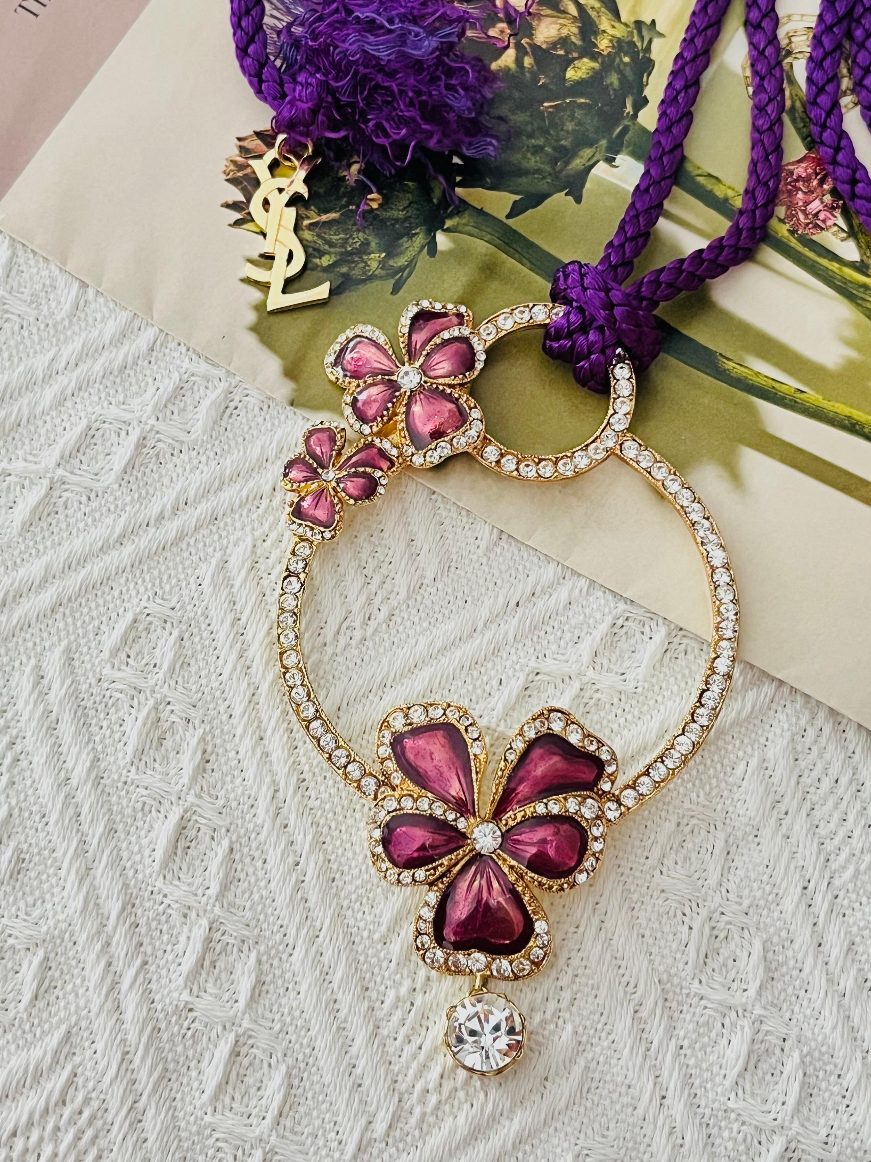 da uomo o donna Yves Saint Laurent YSL Arty Enorme Collana lunga di cristalli con nappe a forma di viola viola, con fiori di pansé e di fiori di zucca in vendita