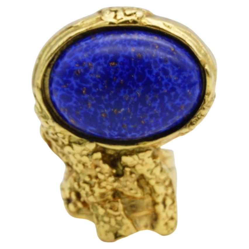 Yves Saint Laurent YSL Arty Lapis Cocktail Navy Cabochon Statement Ring, Size 5 For Sale