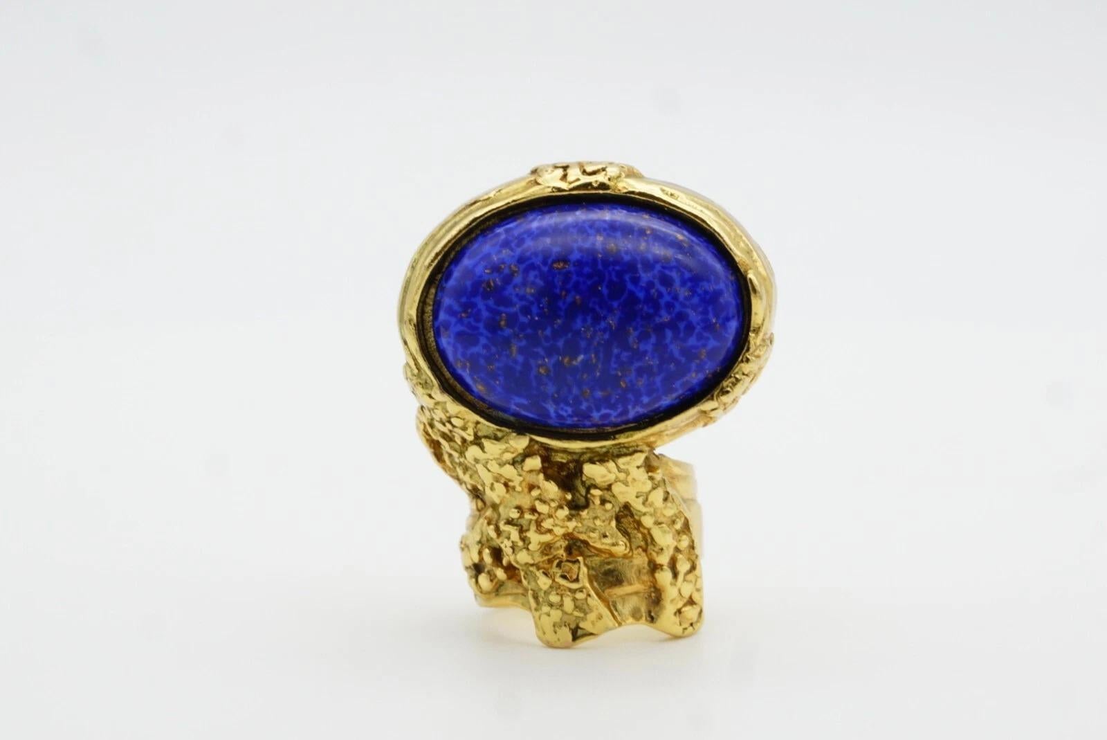 Yves Saint Laurent YSL Arty Lapis Navy Cabochon Statement Bague de cocktail, Taille 5 en vente 11