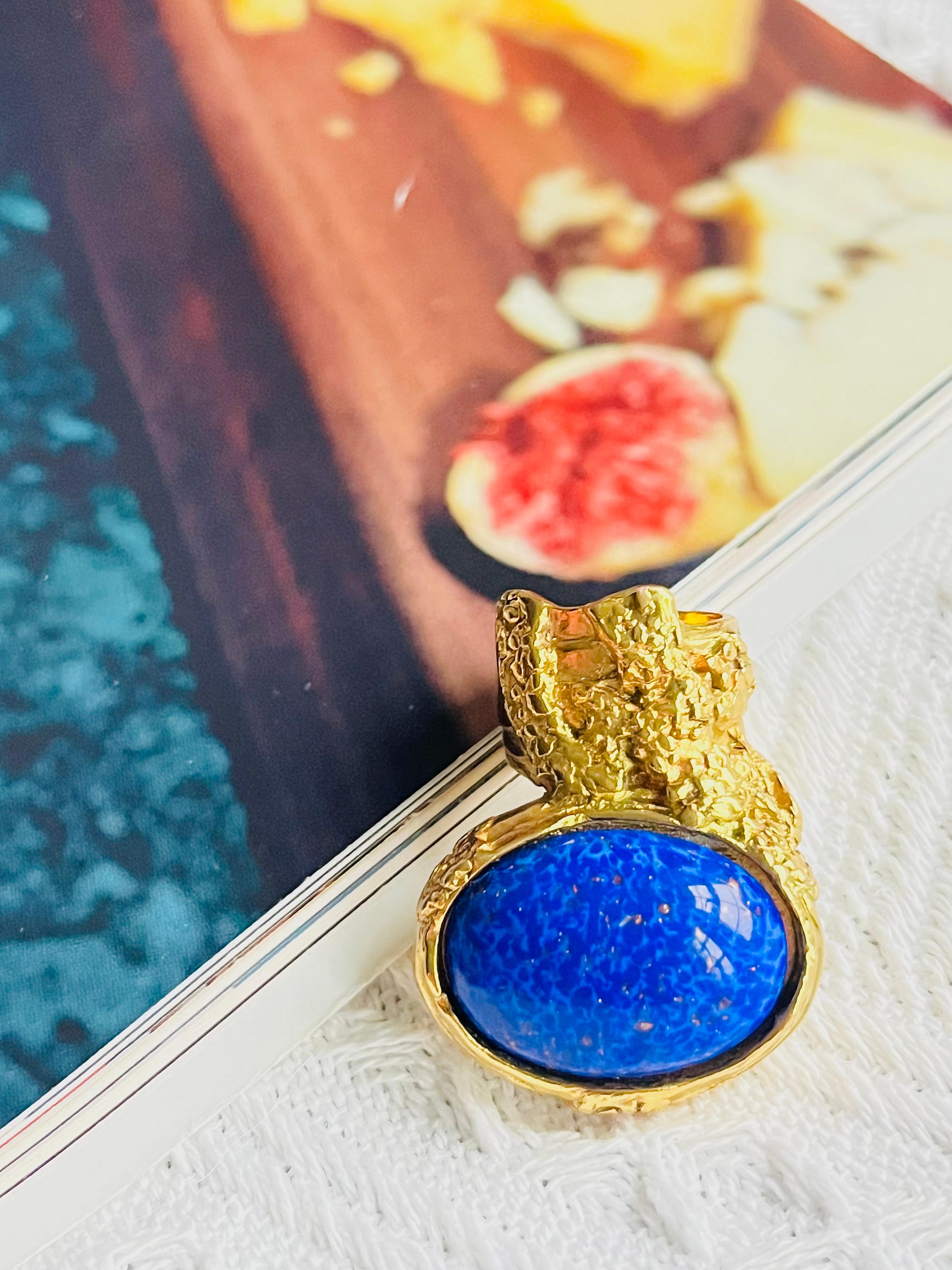 Art déco Yves Saint Laurent YSL Arty Lapis Navy Cabochon Statement Bague de cocktail, Taille 5 en vente