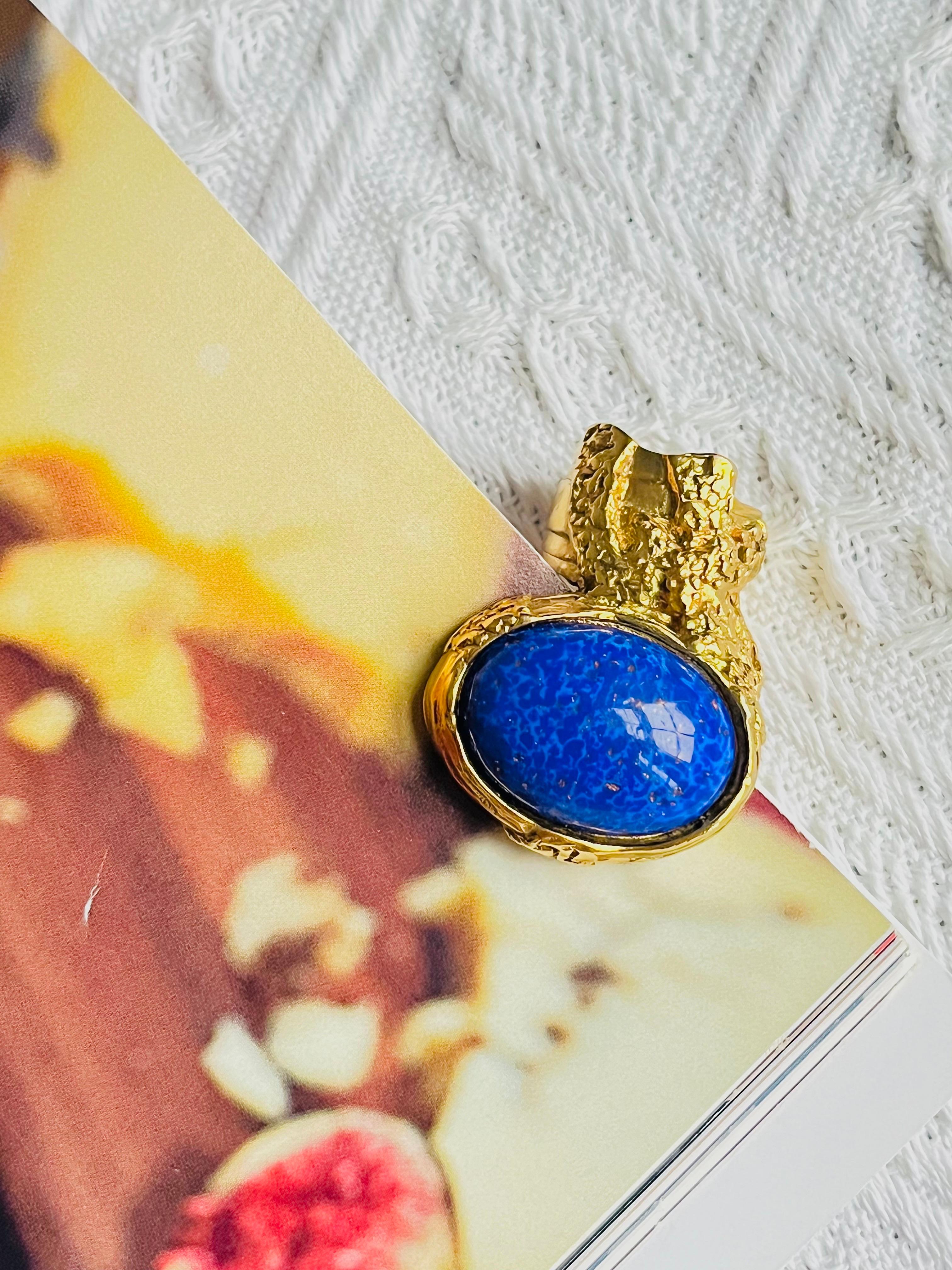 Yves Saint Laurent YSL Arty Lapis Navy Cabochon Statement Bague de cocktail, Taille 5 Excellent état - En vente à Wokingham, England