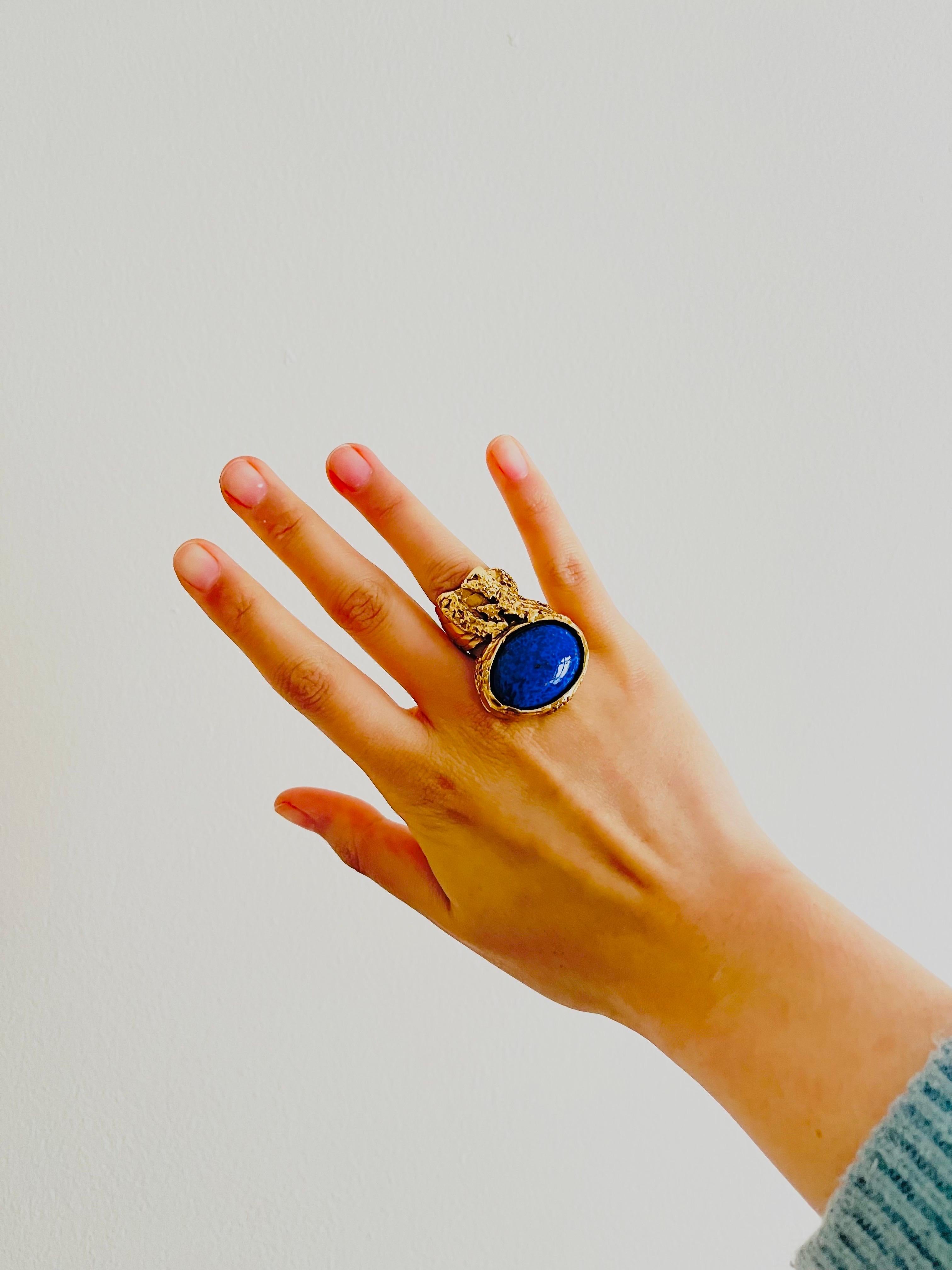 Yves Saint Laurent YSL Arty Lapis Navy Cabochon Statement Bague de cocktail, Taille 5 en vente 1