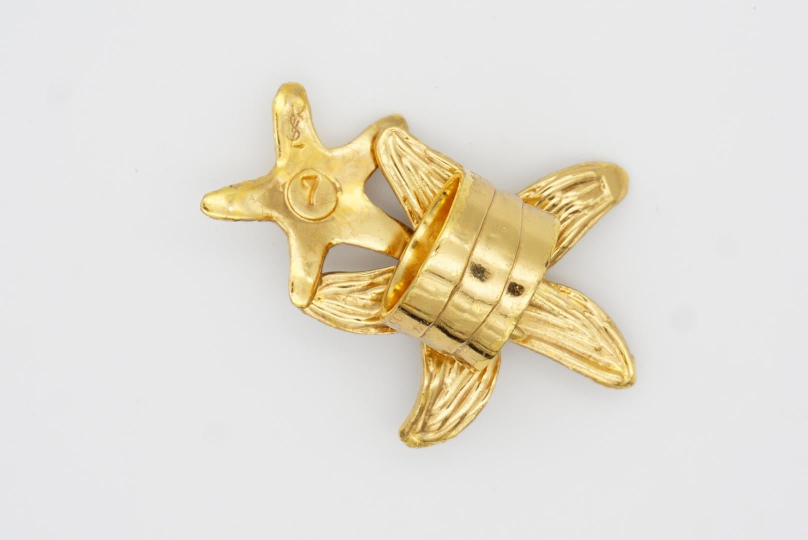 Yves Saint Laurent YSL Arty Großer Doppelstern-Statement-Ring in Marineblau mit Punkten, US 7 im Angebot 5