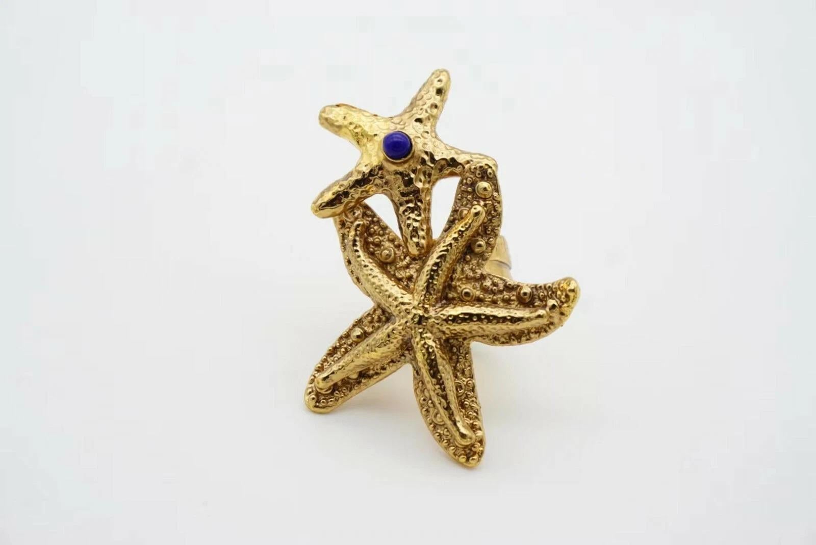 Yves Saint Laurent YSL Arty Großer Doppelstern-Statement-Ring in Marineblau mit Punkten, US 7 im Angebot 6