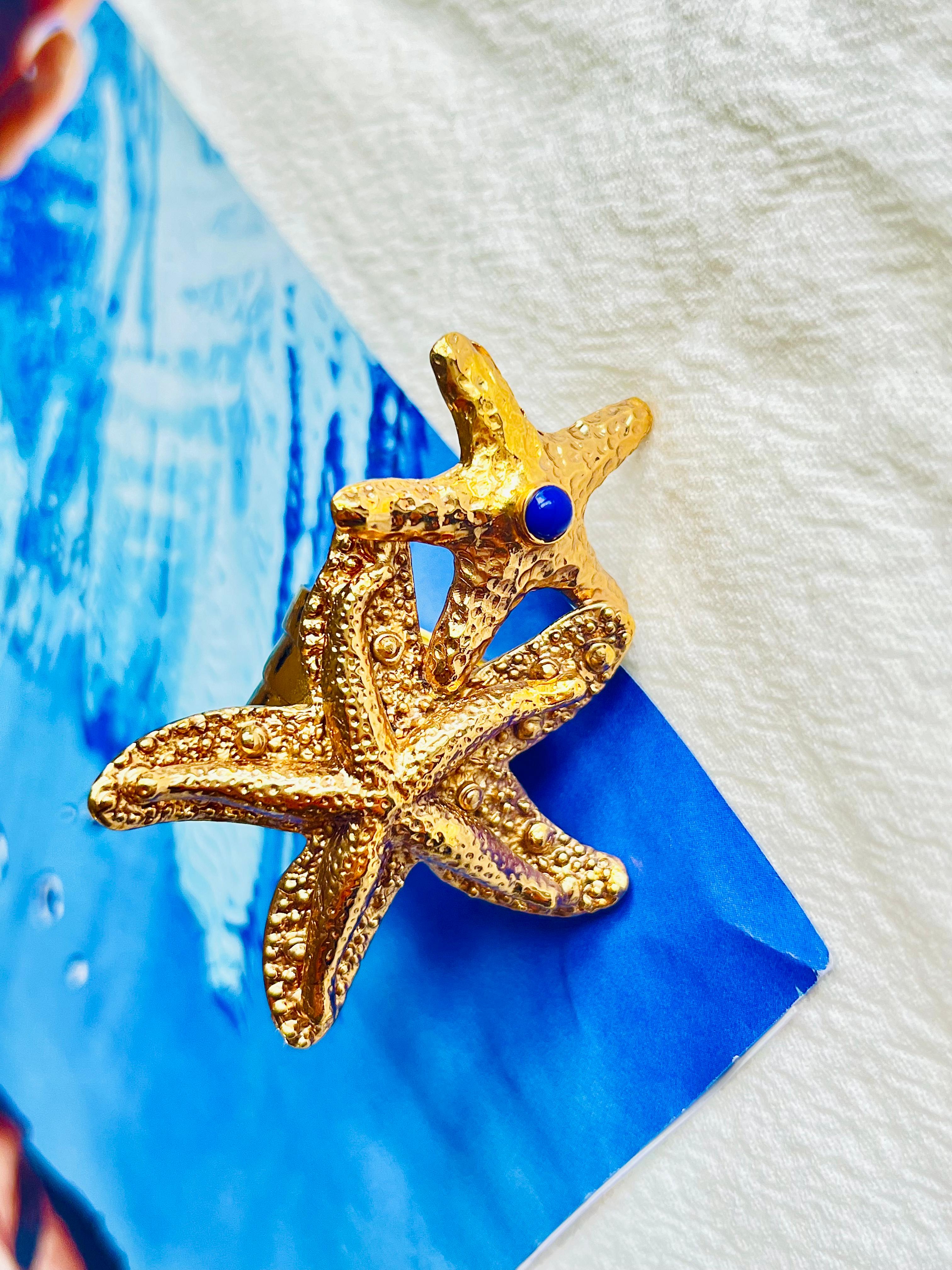 Yves Saint Laurent YSL Arty Großer Doppelstern-Statement-Ring in Marineblau mit Punkten, US 7 (Art nouveau) im Angebot