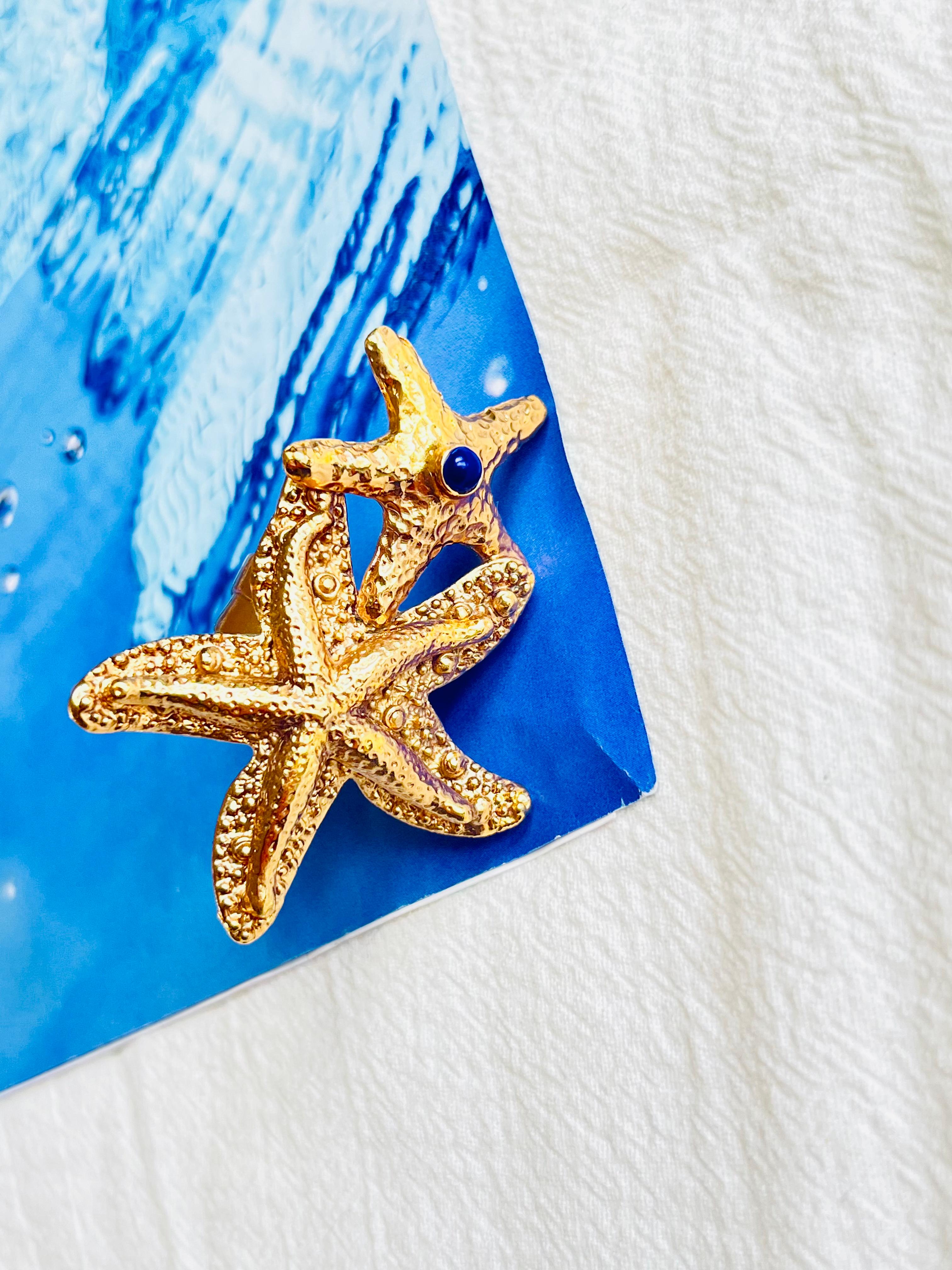 Yves Saint Laurent YSL Arty Großer Doppelstern-Statement-Ring in Marineblau mit Punkten, US 7 im Zustand „Hervorragend“ im Angebot in Wokingham, England