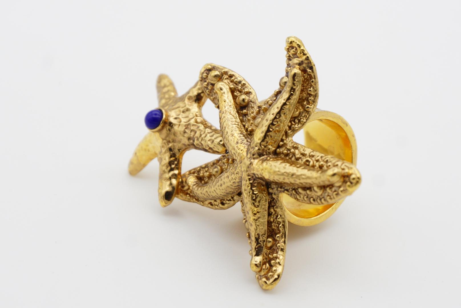 Women's or Men's Yves Saint Laurent YSL Arty Large Double Starfish Navy Dots Statement Ring, US 7 For Sale
