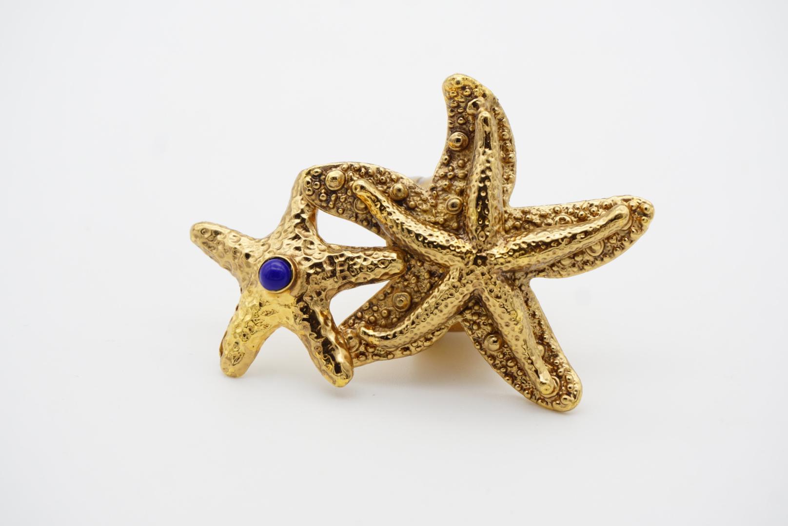 Yves Saint Laurent YSL Arty Großer Doppelstern-Statement-Ring in Marineblau mit Punkten, US 7 im Angebot 2