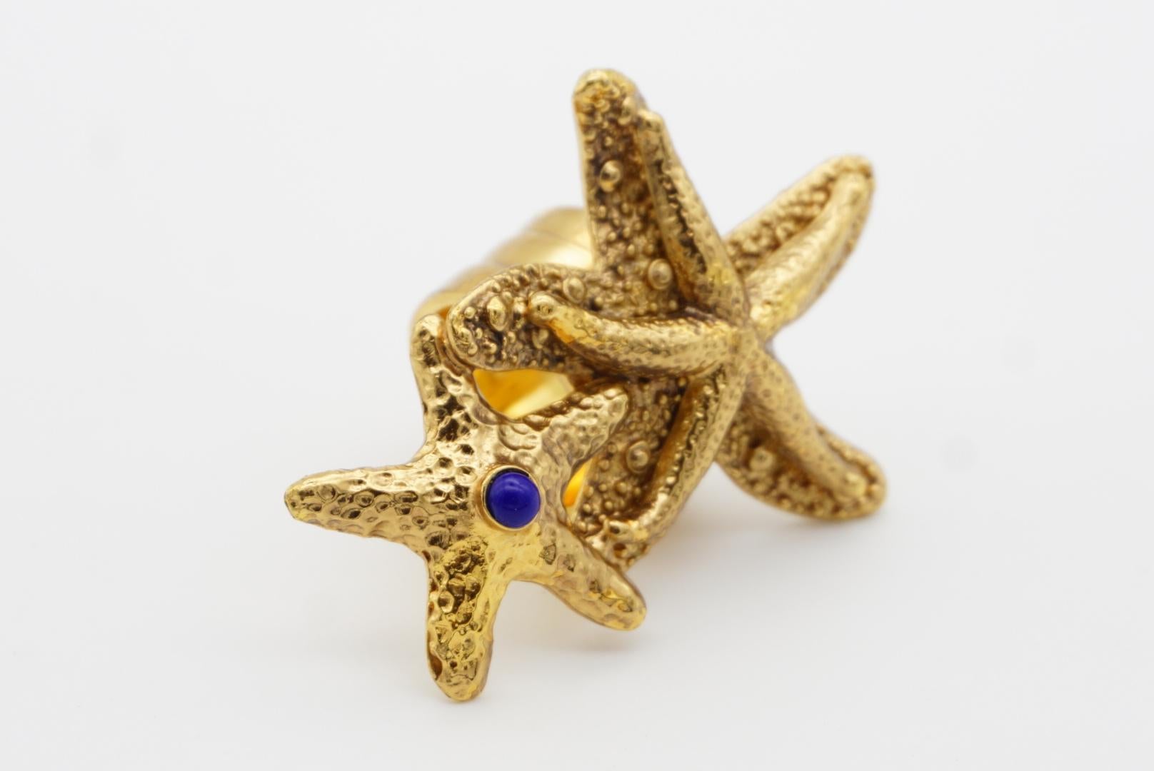 Yves Saint Laurent YSL Arty Großer Doppelstern-Statement-Ring in Marineblau mit Punkten, US 7 im Angebot 4