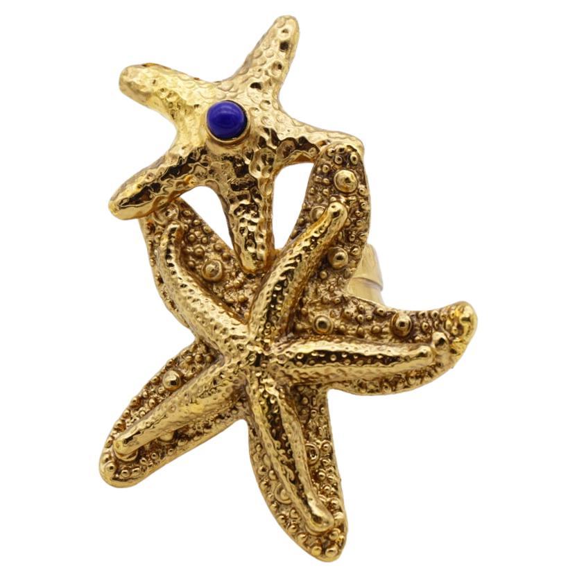 Yves Saint Laurent YSL Arty Large Double Starfish Navy Dots Statement Ring, US 7 For Sale
