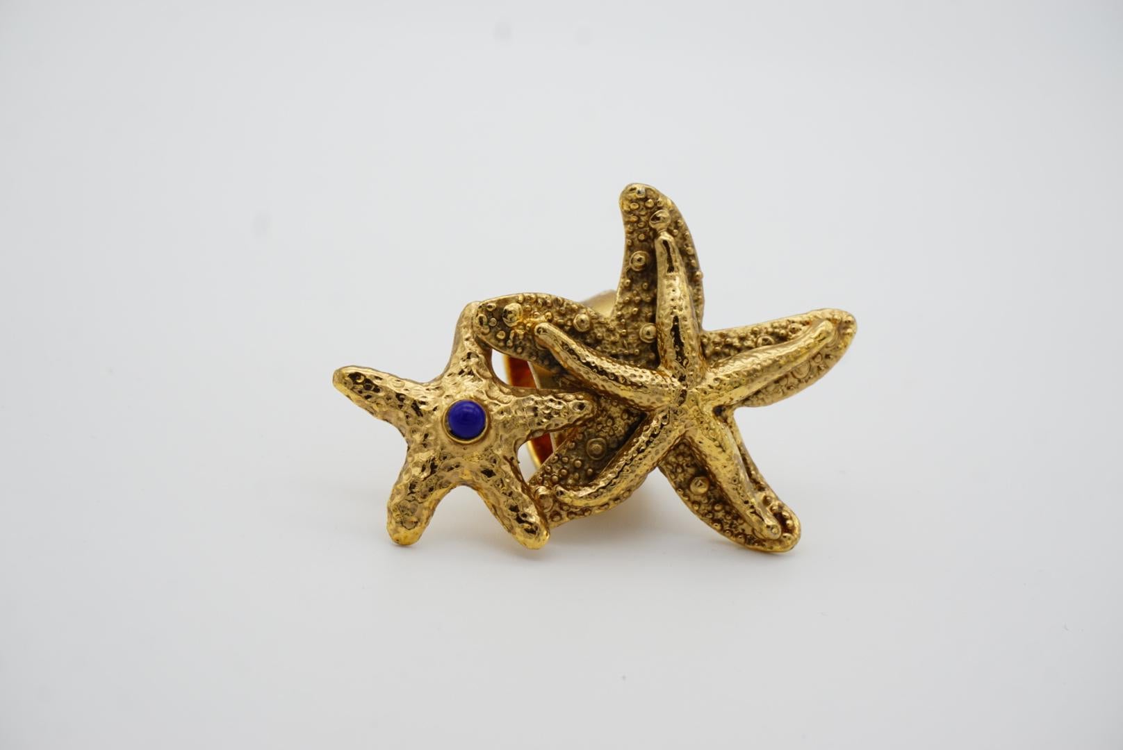 Yves Saint Laurent YSL Arty Large Double Starfish Statement Navy Dot Ring, US 6 For Sale 1