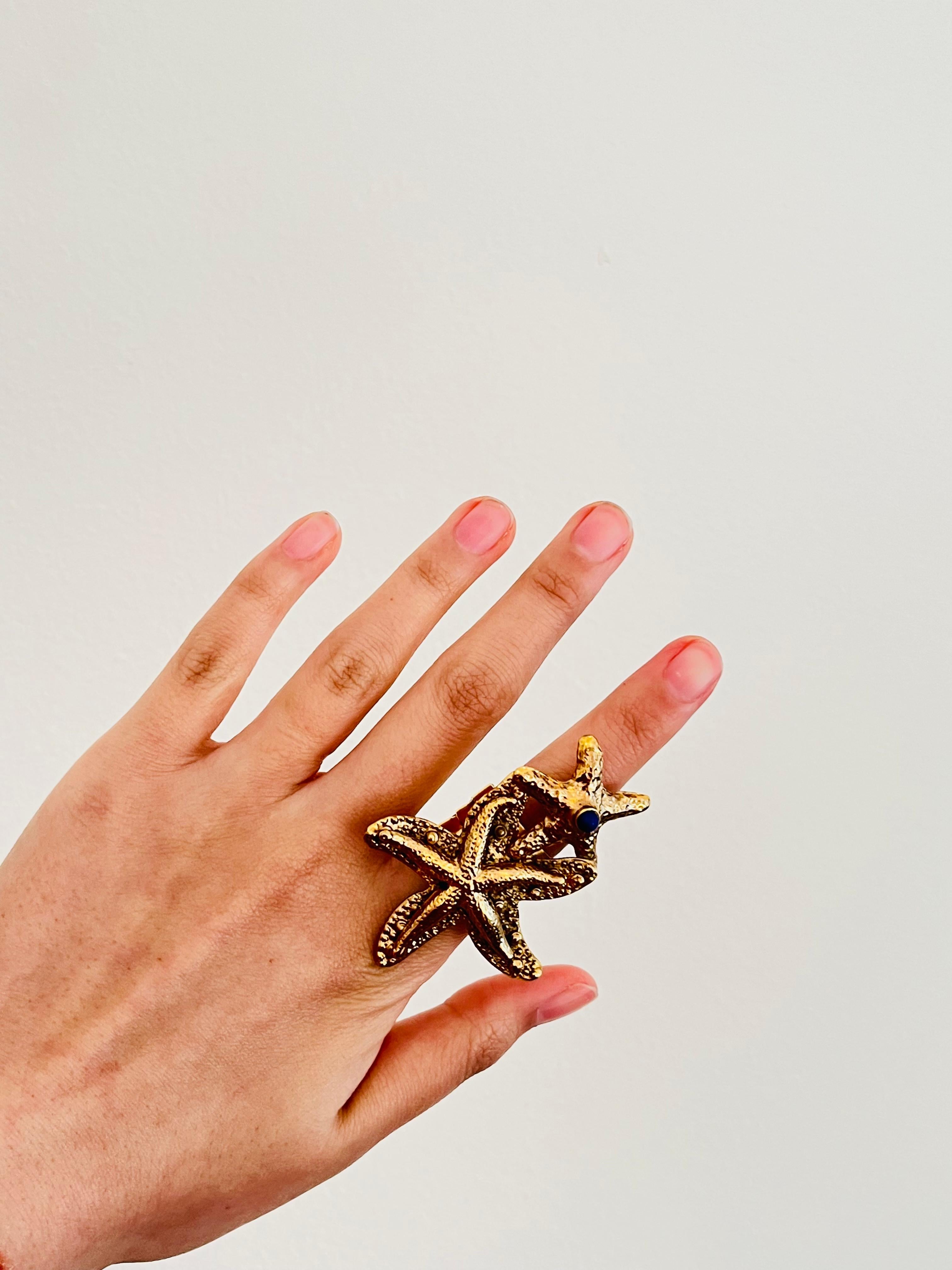 Yves Saint Laurent YSL Arty Großer Doppelstern-Statement-Ring in Marineblau, US 6 im Angebot 1