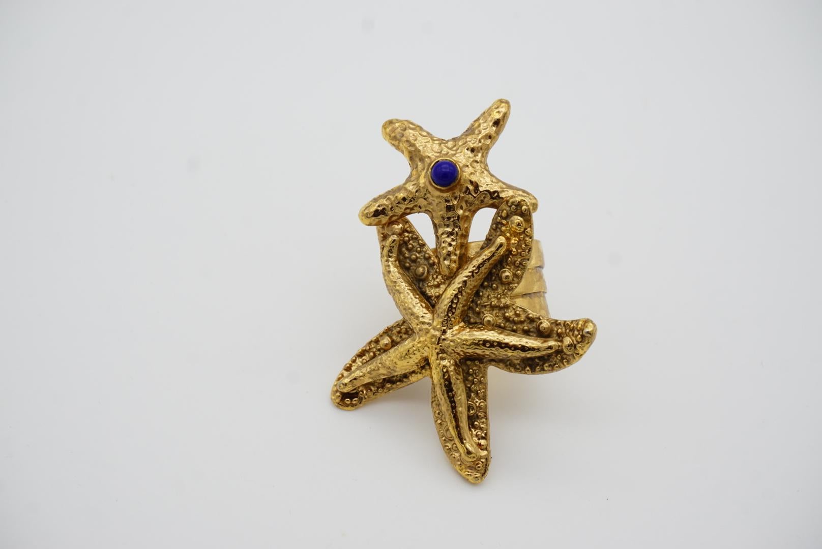 Yves Saint Laurent YSL Arty Large Double Starfish Statement Navy Dot Ring, US 6 For Sale 2
