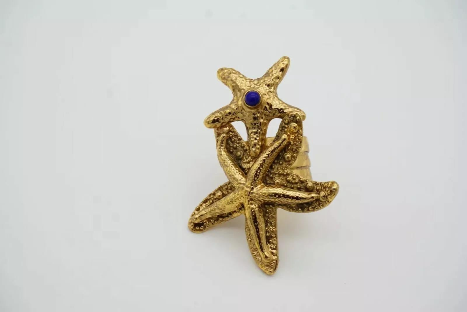 Yves Saint Laurent YSL Arty Großer Doppelstern-Statement-Ring in Marineblau, US 6 im Angebot 2