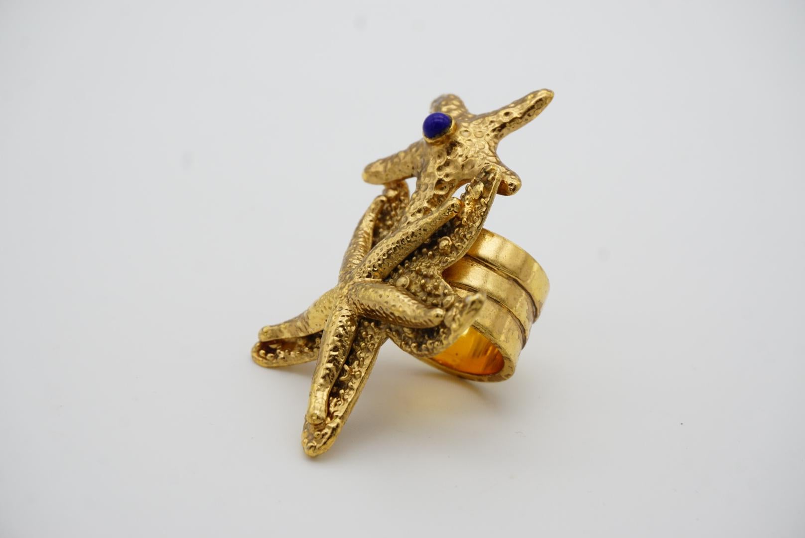 Yves Saint Laurent YSL Arty Großer Doppelstern-Statement-Ring in Marineblau, US 6 im Angebot 4
